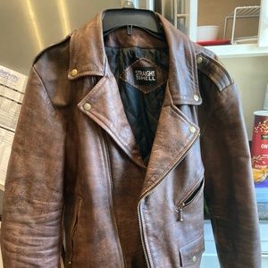 Straight to Hell Leather Commando Jacket — Washed Brown — size 44